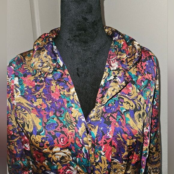 Vintage Christie &Jill Floral Abstract Print Long Sleeve Button-up Blouse Size 6 - Picture 4 of 13